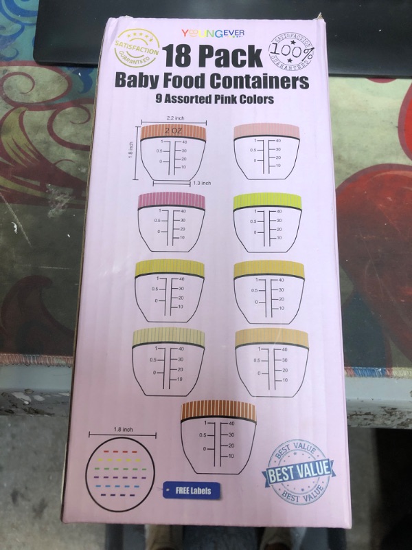 Photo 2 of Youngever 18 Sets Baby Food Storage, 2 Ounce Baby Food Containers with Lids, 9 Pink Colors, with Lids Labels