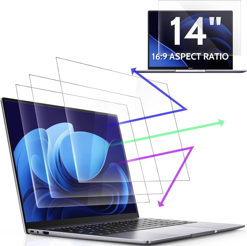 Photo 1 of 3 Pcs 14 Inch Anti Blue Light Screen Protector Compatible With Lenovo Hp Dell Acer Asus Samsung etc Laptop-16:9 Aspect, 14" Computer Monitor Glare Filter Uv Blocker Shield Cover Eye Protection Film
