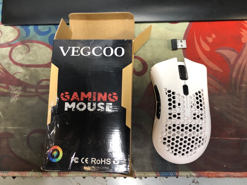 Photo 2 of VEGCOO Wireless Gaming Mouse, C8 Silent Click Wireless Rechargeable Mouse with Colorful LED Lights and 3 Level DPI 400mah Lithium Battery for Laptop and Computer (White)… C23WT