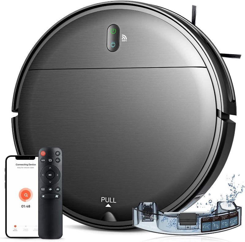 Photo 1 of +++USED+++ Robot Vacuum and Mop Combo, WiFi/App/Alexa, Robotic Vacuum Cleaner with Schedule, 2 in 1 Mopping Robot Vacuum with Watertank and Dustbin, Self-Charging, Slim, Ideal for Hard Floor, Pet Hair, Carpet
