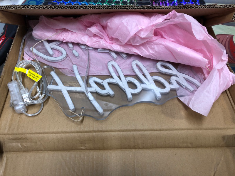 Photo 1 of ZPLNOSIN Happy Birthday Neon Sign for Wall Decor, LED Light Up Sign for Birthday Party Decoration, USB Powered Neon Light Sign for Boys and Girls Birthday Party, 15.7 * 9.8 inches, Cool White Happy Birthday Cool White