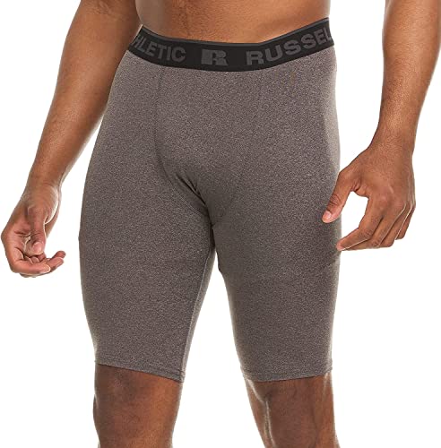 Photo 1 of ( PACK OF 2 ) Russell Athletic Mens Dri-Power 9 Inch Compression Short, Black Heather, Medium
