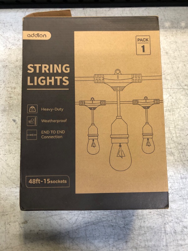 Photo 2 of addlon 48 FT Outdoor String Lights Commercial Grade Weatherproof Strand, 18 Edison Vintage Bulbs, 15 Hanging Sockets (3 Spare Bulbs), ETL Listed Heavy-Duty Decorative Christmas Lights for Patio Garden
