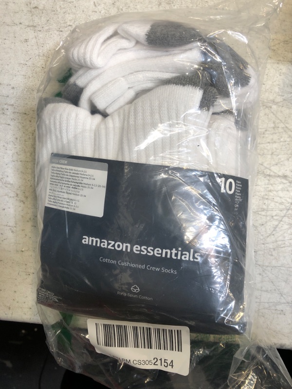 Photo 2 of Amazon Essentials Unisex Kids and Toddlers' Cotton Crew Socks, 10 Pairs Medium White/Grey