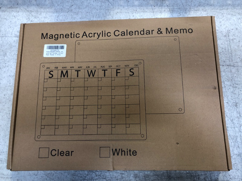 Photo 2 of Acrylic Magnetic Calendar for Refrigerator [No Surface Scratching Magnets] 6 Bright Markers in White, Blue & Pink, Easy Erase Memo Calendar for Kids with Included Eraser and Pen Holder, 16"x12"
