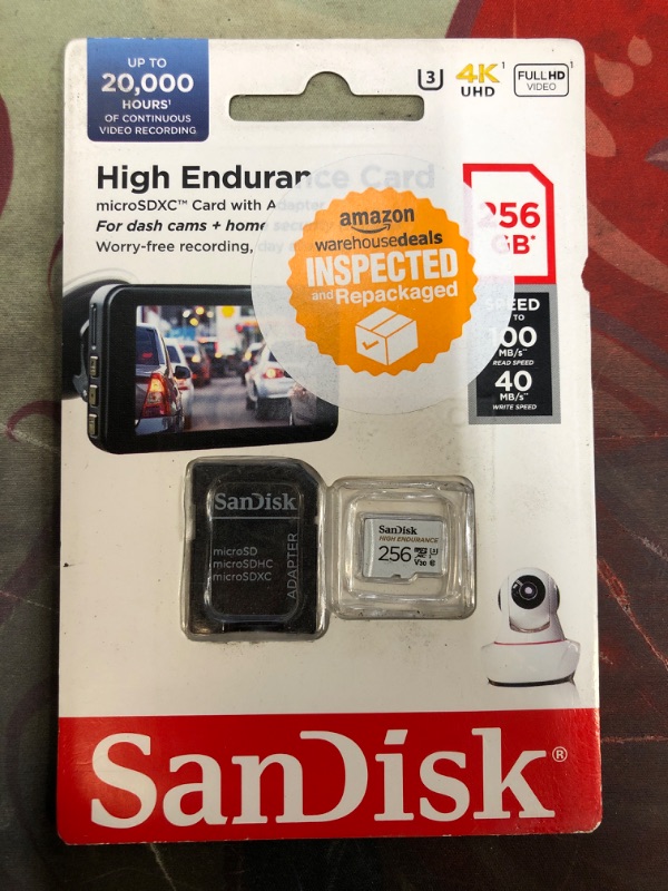 Photo 2 of SanDisk 256GB High Endurance Video microSDXC Card with Adapter for Dash Cam and Home Monitoring systems - C10, U3, V30, 4K UHD, Micro SD Card - SDSQQNR-256G-GN6IA 256 GB Card Only