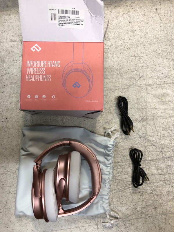 Photo 2 of Rose Gold Active Noise Cancelling Headphones with Microphone?INFURTURE Wireless Over Ear Bluetooth Headphones