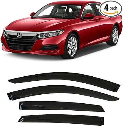 Photo 1 of 2018-2022 Tape-On Dark Tinted Side Window Visor Deflectors for Honda Accord Sedan 10th Gen LX EX-L Sport Touring Rain Guards 2019 2020 2021
