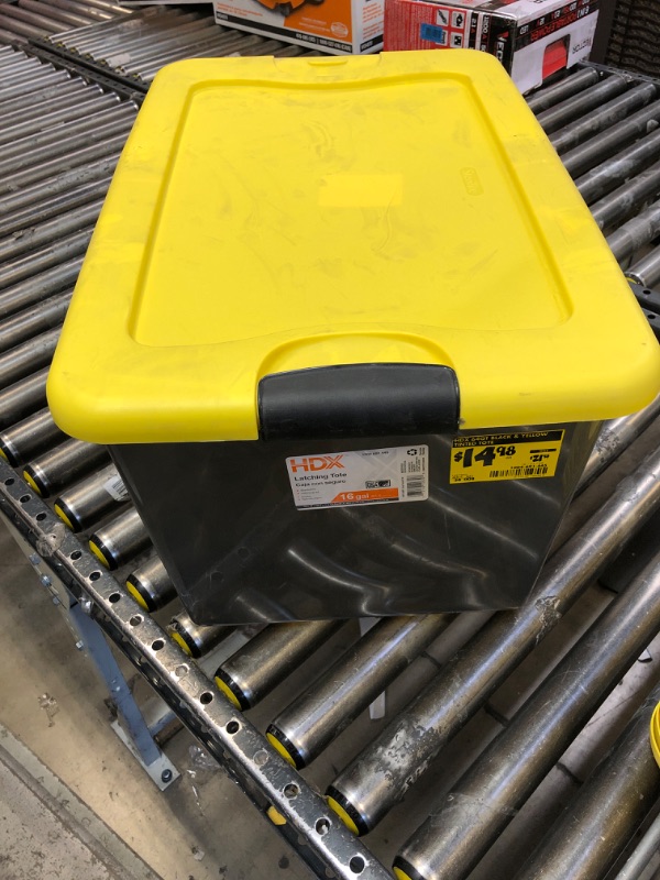 Photo 2 of 64 Qt. Latching Storage Box in Gray Tint with Yellow Lid