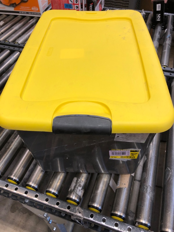 Photo 2 of 64 Qt. Latching Storage Box in Gray Tint with Yellow Lid