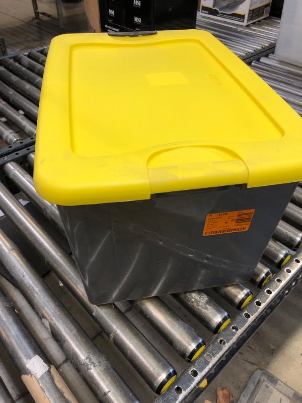 Photo 3 of 64 Qt. Latching Storage Box in Gray Tint with Yellow Lid