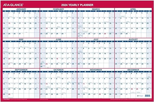 Photo 1 of AT-A-GLANCE 2024 Monthly Erasable Calendar, Dry Erase Wall Planner, 36'' x 24'', Large, Vertical/Horizontal, Reversible, Includes Marker (PM262824), Black pack of 5
