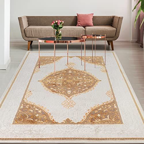 Photo 1 of Antep Rugs Babil Gold 8x10 Oriental Bordered High Low Textured Traditional Indoor Area Rug, Beige Gold, 7'10" X 10'
