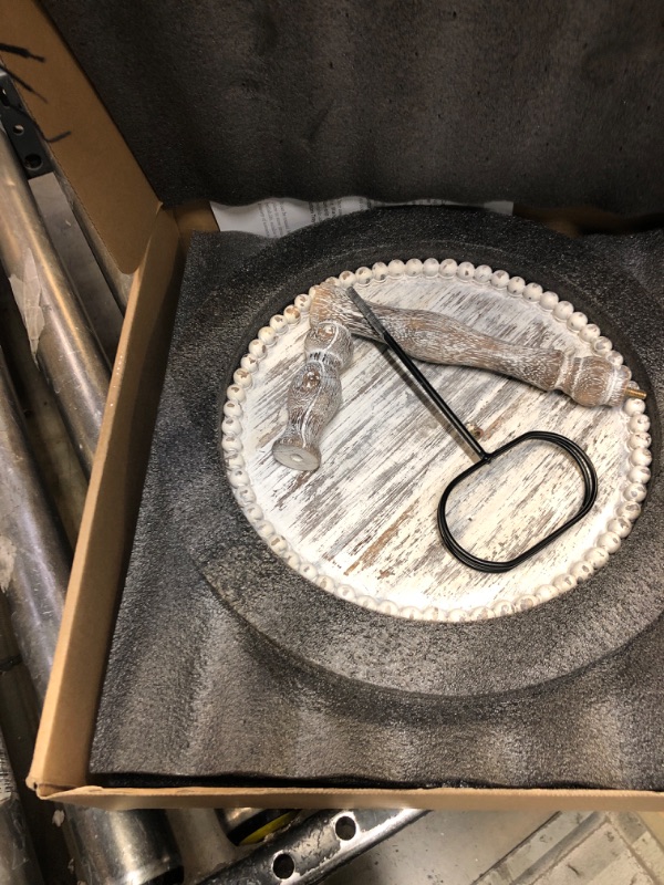 Photo 1 of 2 Tier Spinning Lazy Susan, Vintage Rotating Wood Spice Rack Pallet, Rustic Farmhouse White Beaded Wooden Round Serving Tier Tray Stand for Holidays Coffee Bar Home Party Seasonal Decorations 2-tier Rustic White