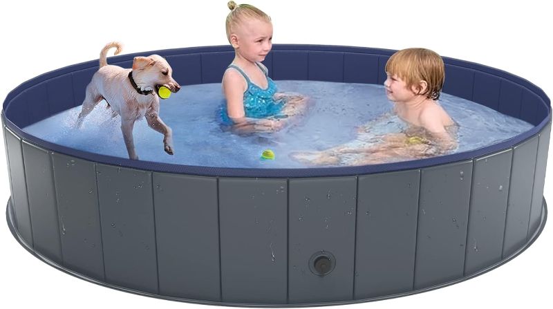 Photo 1 of  Foldable Dog Swimming Pool, Collapsible Hard Plastic, Portable Bath Tub for Pets Dogs and Cats, Pet Wading Pool for Indoor and Outdoor