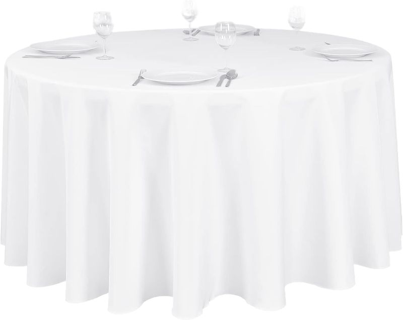 Photo 1 of  Round Tablecloth Feet Table - Stain and Wrinkle Resistant Washable Polyester Table Cover for Dining Table, Buffet Parties and Camping