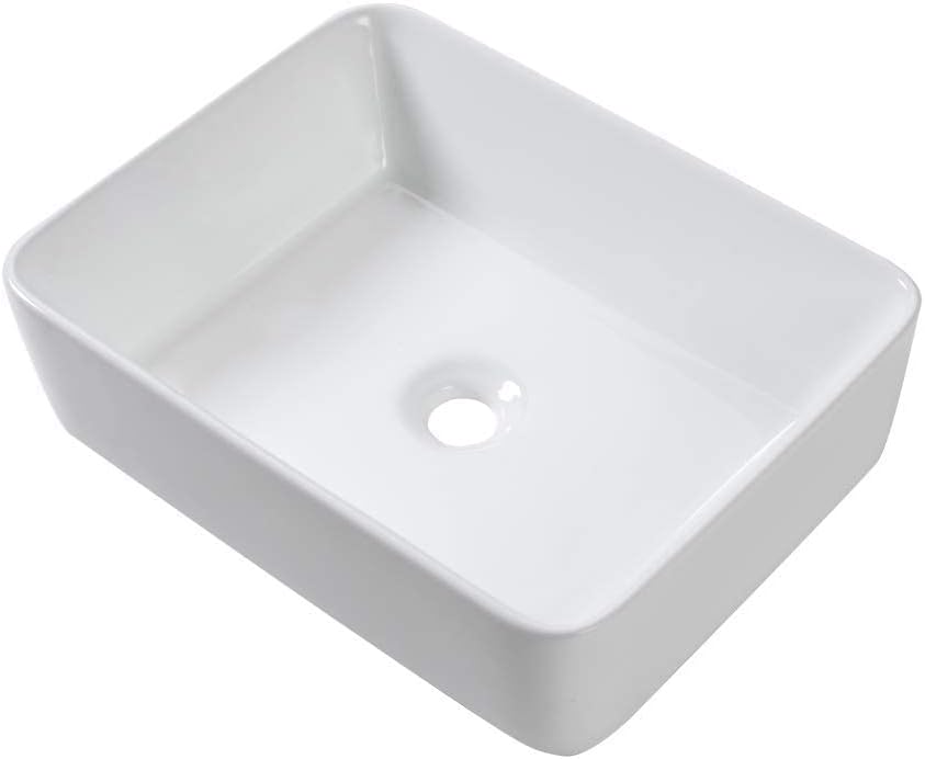 Photo 1 of Vessel Sink Rectangular - Sarlai 19"x15" White Bathroom Sink Rectangle Above Counter Porcelain Ceramic Bathroom Vessel Vanity Sink Art Basin
