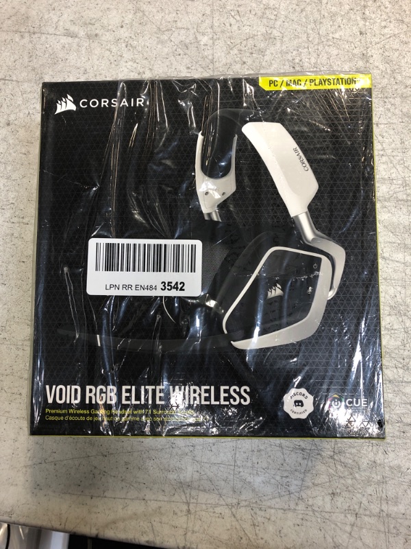 Photo 2 of Corsair VOID RGB Elite Wireless Premium Gaming Headset with 7.1 Surround Sound - Discord Certified - Works with PC, PS5 and PS4 - White (CA-9011202-NA) White Headset
