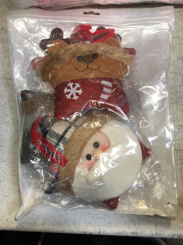 Photo 2 of 3 Pack Christmas Plush Ornaments Set, Snowman, Santa Claus, Elk Creative Plush Christmas Pentagram Doll Pendant for Christmas Tree Fireplace Home Decor
