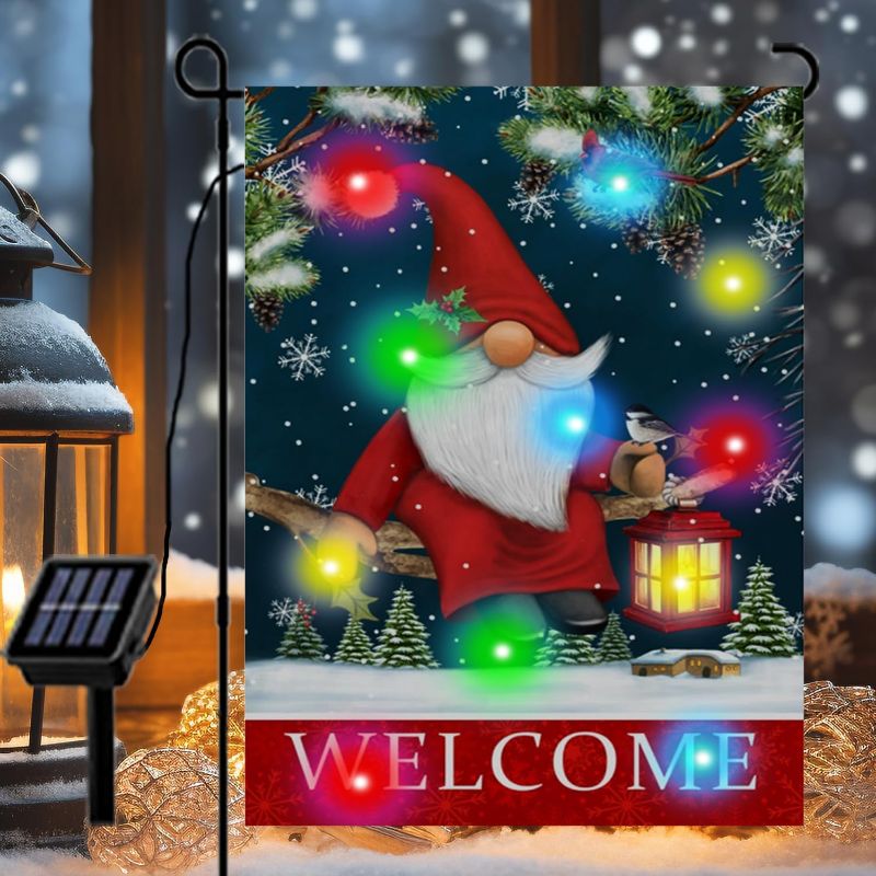 Photo 1 of Abendy Lighted Welcome Christmas Garden Flag, It's Cold Outside Home Decorative Garden Flags Gnome Snowflake Outdoor Decor, 12x18 Double Sided Burlap Yard Flag Christmas Decorations

