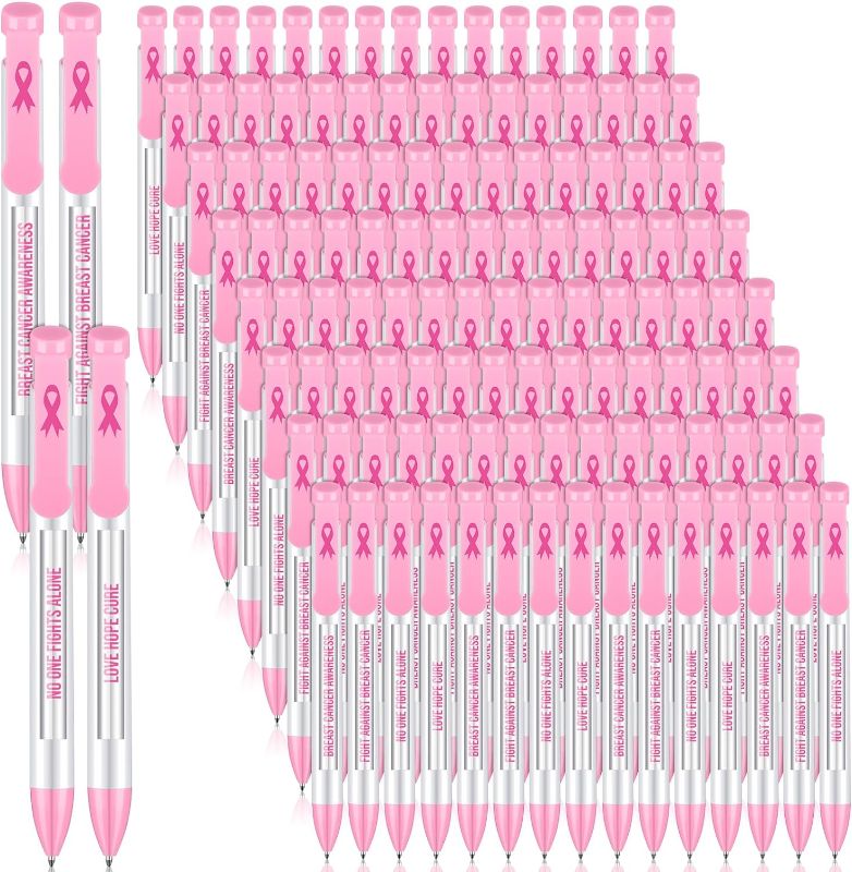 Photo 1 of 120 Pcs Breast Cancer Awareness Pen Bulk Pink Ribbon Ballpoint Pens Retractable Black Ink Pen with Rotating Messages Courage Hope Motivational Quotes Pens for Women Nursing Teachers Gift Supplies
