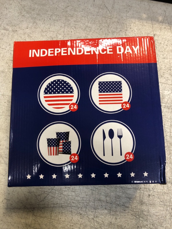 Photo 2 of 4th of July 144 Pcs Patriotic Party Supplies Dinnerware Set of 24 Plates,24 Napkins,24Paper Cups and 72 Plastic Utensils for 4th of July Celebration,Memorial Day,Patriotic Party Decoration(Serves 24)