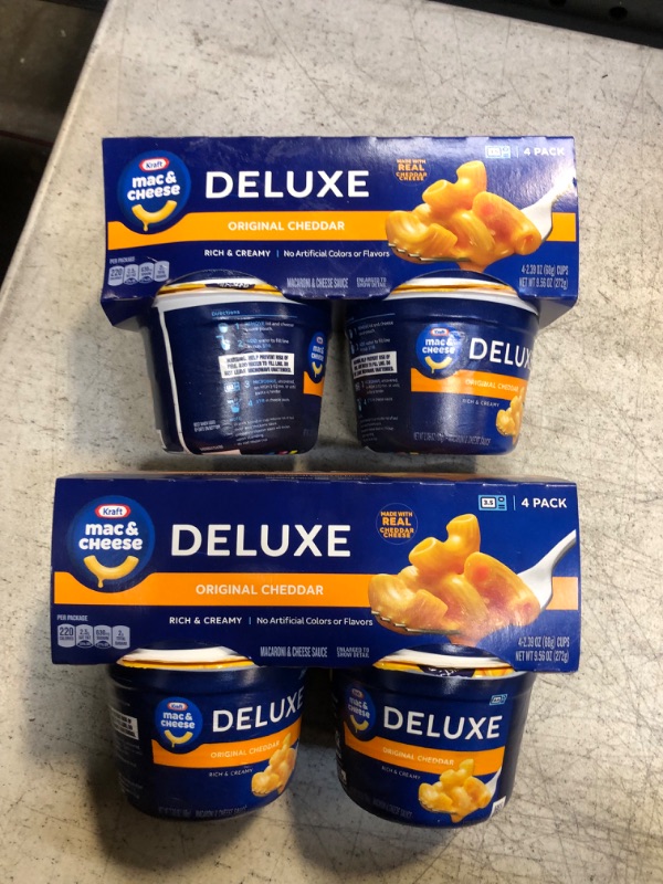 Photo 2 of ( PACK OF 2 ) Kraft Deluxe Original Easy Microwavable Macaroni and Cheese Cups (4 ct Pack, 2.39 oz Cups) Original Cheddar 4 Count  (BB 19DEC23)