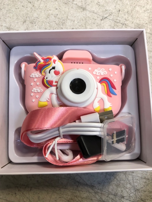 Photo 2 of Kids Camera, Toddler Digital Camera for Ages 3-12 Girls, Christmas Birthday Gifts, Kid Selfie 1080P HD Video Camera with Cartoon Sort Silicone Cover, Portable Toy for Toddler with 32GB SD Card (Pink)
