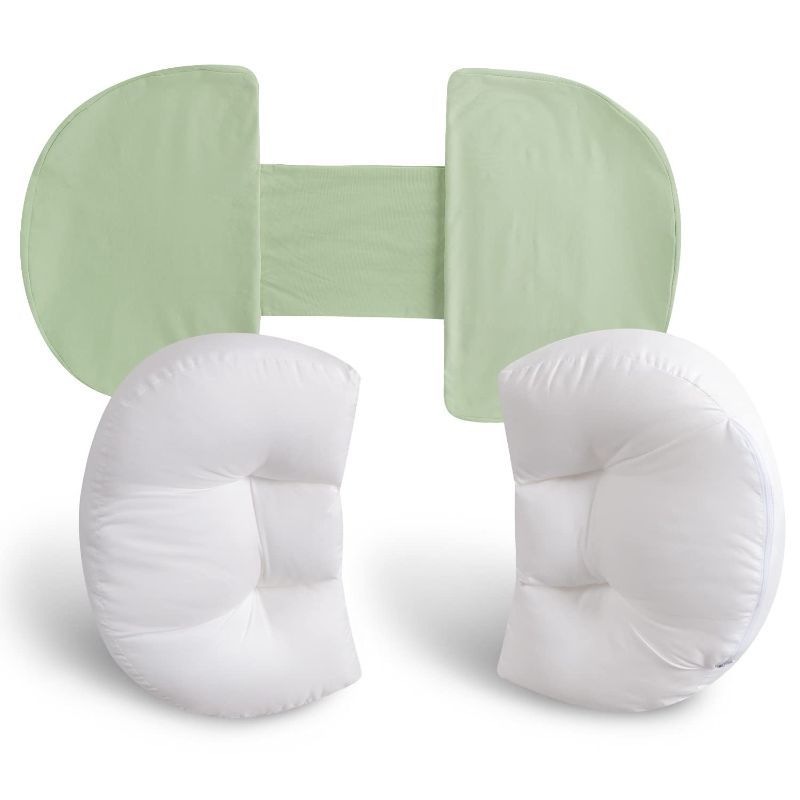 Photo 1 of AngQi Pregnancy Pillows for Sleeping, Side Sleeper Pregnancy Wedge Pillows, Double Wedge for Body, Belly, Back Support, Maternity Pillow with Removable and Adjustable Cover(Pale Green) Cooling Cotton-green