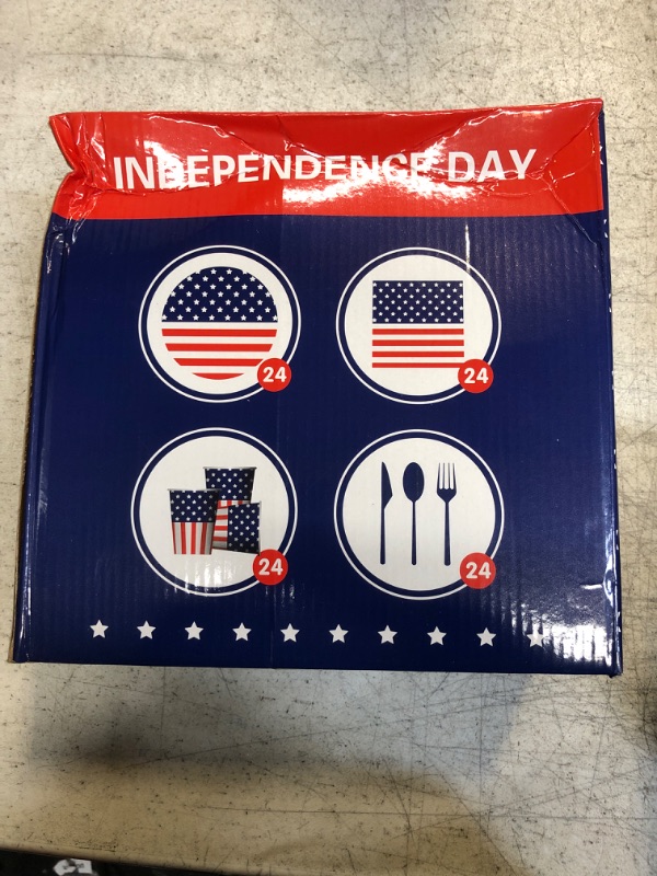 Photo 2 of 4th of July 144 Pcs Patriotic Party Supplies Dinnerware Set of 24 Plates,24 Napkins,24Paper Cups and 72 Plastic Utensils for 4th of July Celebration,Memorial Day,Patriotic Party Decoration(Serves 24)