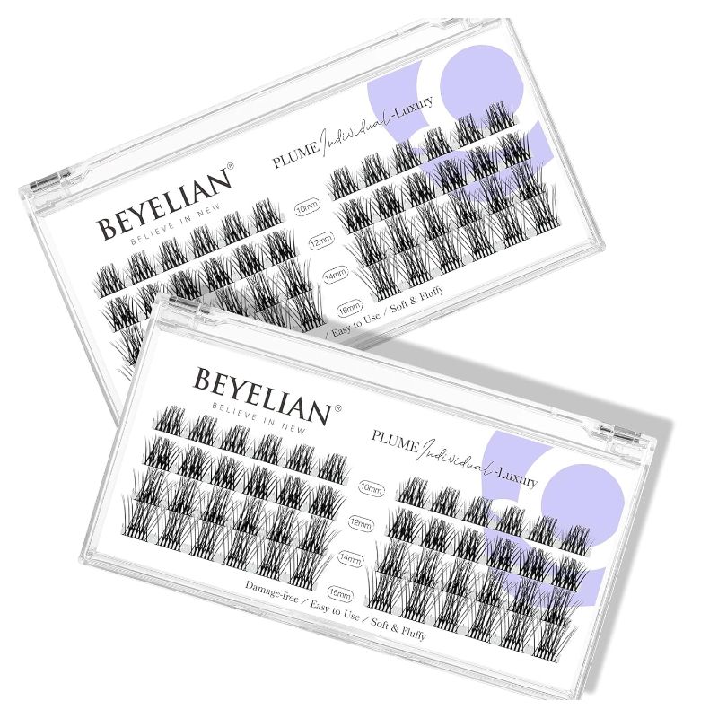 Photo 1 of ( PACK OF 2 ) BEYELIAN 96 Pcs Cluster Lashes, DIY Eyelash Extension, Individual False Eyelashes Extension Natural Look Reusable Glue Bonded Black Super Thin Band Lash Clusters Mix (Style5 0.07 Mix Black Band)
