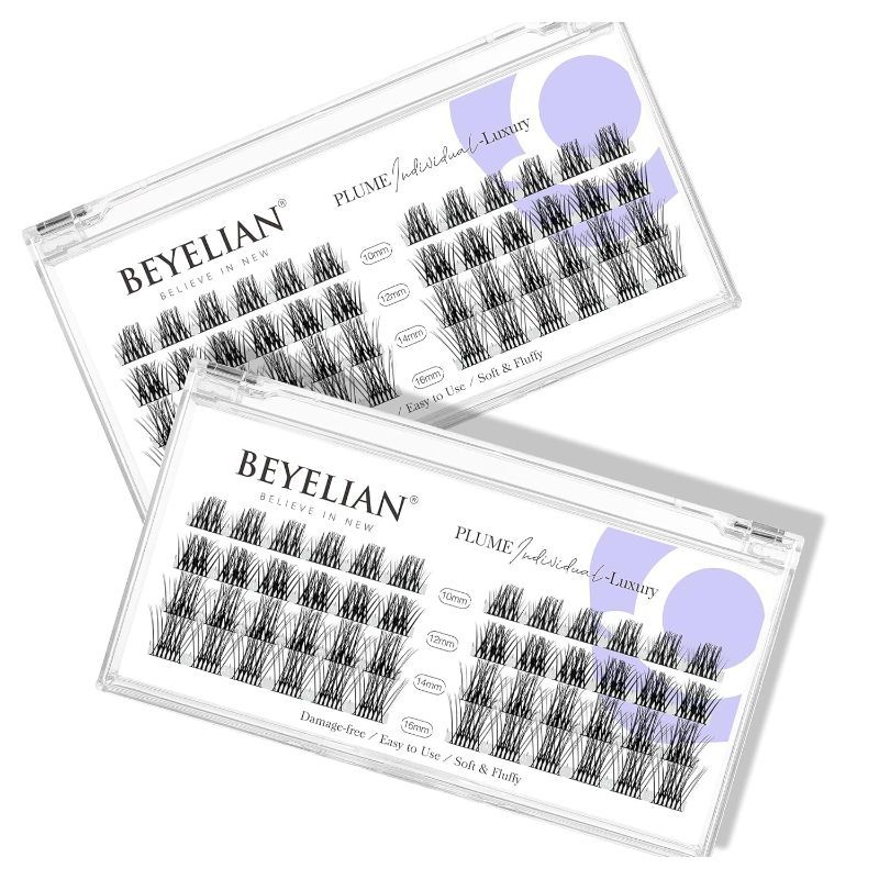 Photo 1 of ( PACK OF 2 ) BEYELIAN 96 Pcs Cluster Lashes, DIY Eyelash Extension, Individual False Eyelashes Extension Natural Look Reusable Glue Bonded Black Super Thin Band Lash Clusters Mix (Style5 0.07 Mix Black Band)
