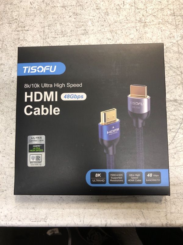 Photo 2 of TISOFU [Ultra Certified] 8K HDMI Cable 6FT: HDMI 2.1 Cables 48Gbps High Speed Premium Braided Cord 8K@60Hz 4K@120Hz 4K@144Hz HDCP 2.2&2.3 CL3 ARC eARC Dolby - HD/HDR/HDTV/PS5/PS4/Xbox Blue 6ft