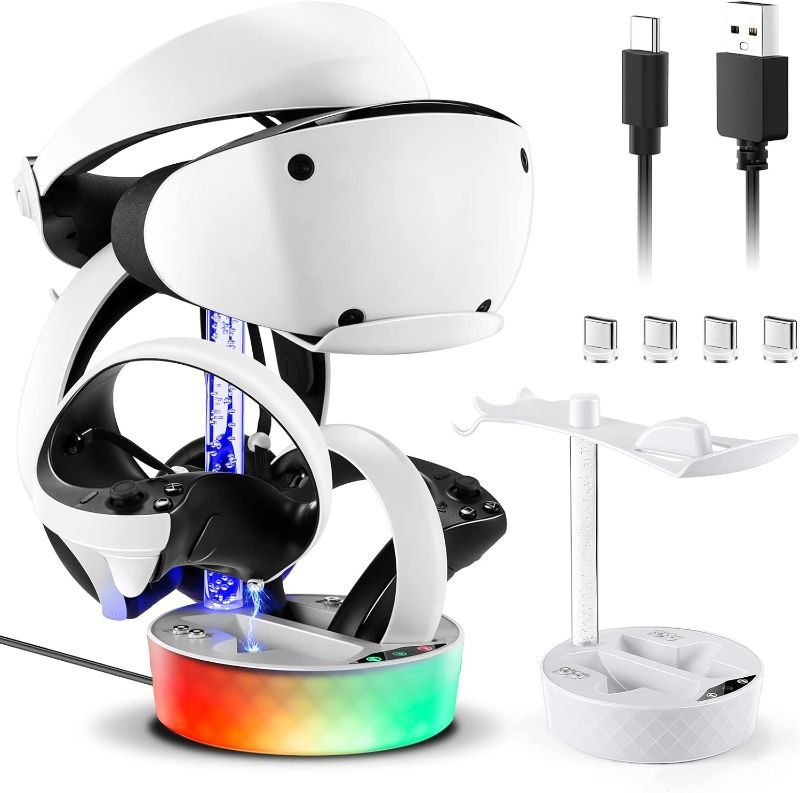 Photo 1 of Dxldfks Playstation VR2 Charging Dock, Charging Station for PS VR2 Accessories Controllers with Headset Holder Display Stand and RGB Light
