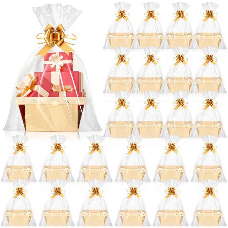 Photo 1 of 24 Sets Thanksgiving Wooden Gift Baskets Bulk 5.75 Inch Blank Wood Basket DIY Square Wood Gift Boxes with Gift Bags and Pull Bows for Christmas Wedding Birthday Party Picking Fruit Gift Package
