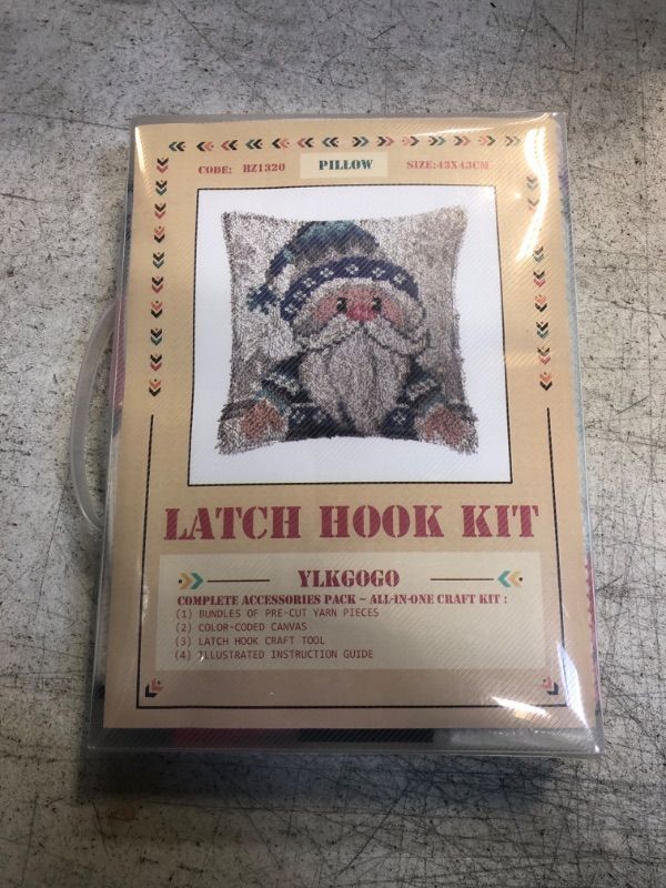 Photo 2 of Ylkgogo Latch Hook Kits for Adults Kids DIY Throw Pillow Cover Printed Santa Canvas Needlework Crafts Home Sofa Decoration 17" X 17"
