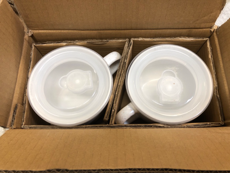 Photo 2 of AmorArc Ceramic Soup Mugs with Lid, 24 oz Soup Cups with Handle for Coffee, Cereal, Salad, Noodles, Tea, Soup Bowls Cups, Microwave Dishwasher Safe, Set of 2, Speckled Outside with Vented Lid
