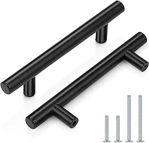 Photo 1 of Probrico 20 Pack|3-1/2 Inch Hole Centers Stainless Steel Cabinet Handles Black,Cabinet Pulls Round T Bar Drawer Dresser Pulls, Closet Door Handles Kitchen Furniture Hardware,Total Lenght:6 Inch
