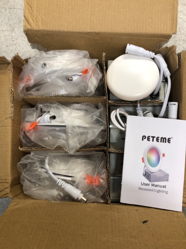 Photo 2 of Peteme LED Smart Recessed Lighting 4 Inch Recessed Light IC Rated ETL Certified, Canless Ceiling Light RGBCW Color Changing Outdoor Soffit Downlight with J-Box Work with Alexa/Google, 10W 800LM 6Pcs
