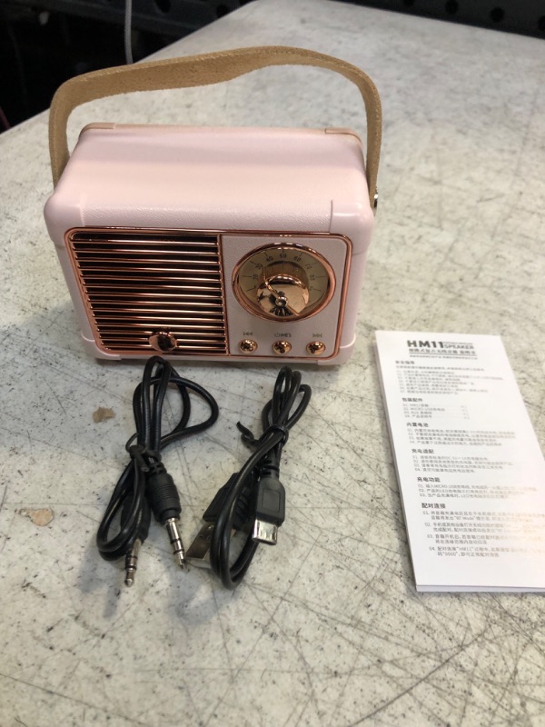 Photo 2 of Dosmix Retro Bluetooth Speaker, Vintage Decor, Small Wireless Bluetooth Speaker, Cute Old Fashion Style for Kitchen Desk Bedroom Office Outdoor Accessories for Android/iOS Devices (Pink)
