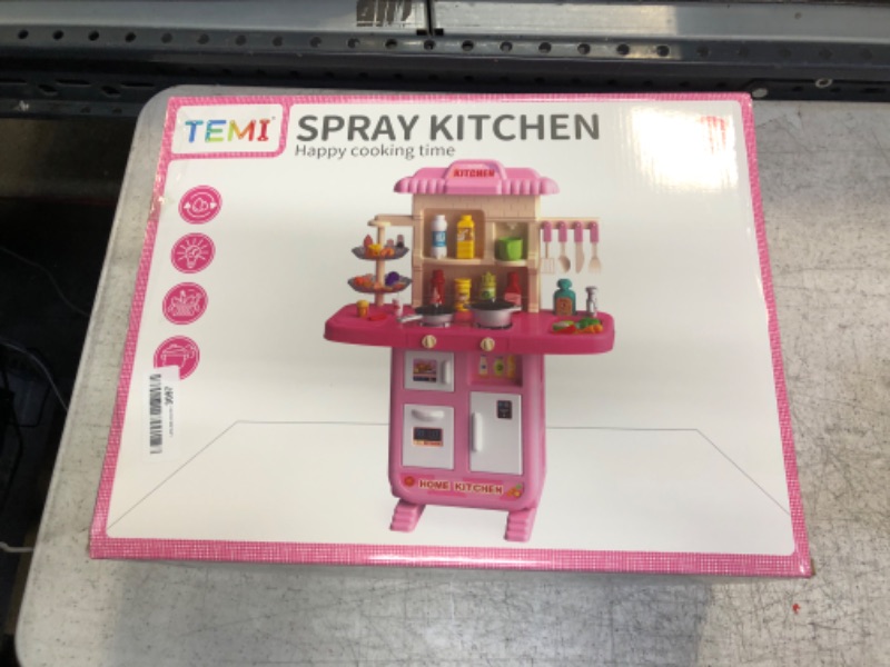 Photo 3 of TEMI Play Kitchen Girls Toy Pretend Food - Kitchen Toys for Kids Ages 4-8, Kitchen Set for Toddlers 1-3, Play Kitchen Accessories w/ Real Sounds Light, for Girls Boys Age 2 3 4 5 6 7 Pink