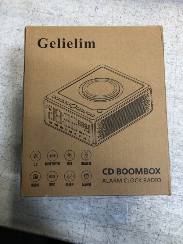 Photo 2 of Gelielim CD Players for Home, Portable CD Boombox with FM Radio, Dual Alarm Clock, 10W Fast Wireless Charging, Bluetooth Speakers, Remote Control, USB & AUX Ports, Headphone Jack, Dimmable LED Display