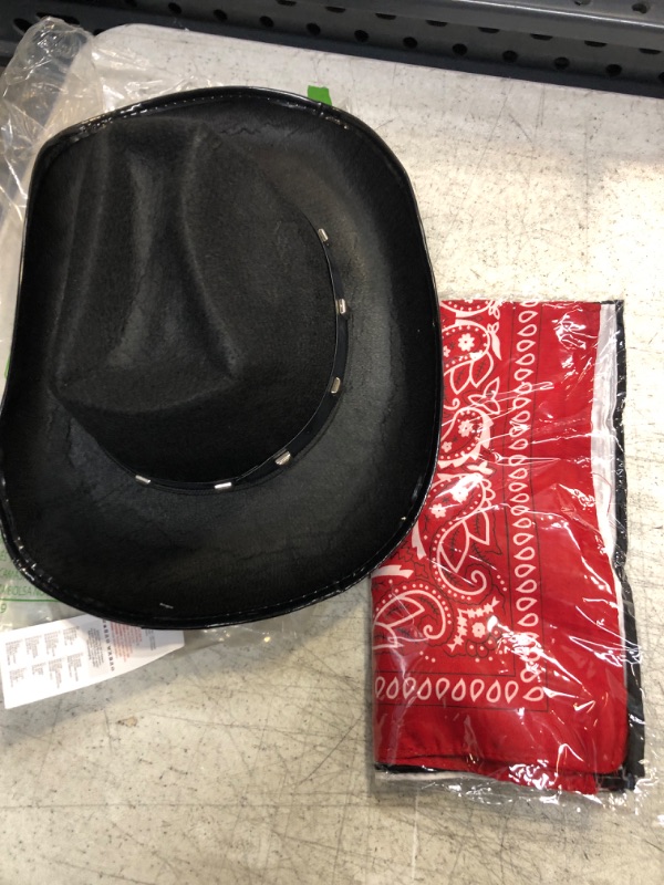 Photo 1 of Black Cowboy Hat with 3 Bandanas - One Size 