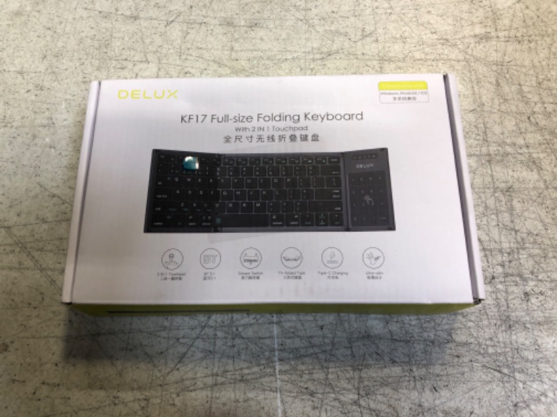 Photo 3 of DeLUX Full Size Folding Keyboard 78 Keys, Wireless Bluetooth Keyboard with 2-in-1 Touchpad, Portable Travel Multi-Device and Multi-System Keyboard (KF17)
