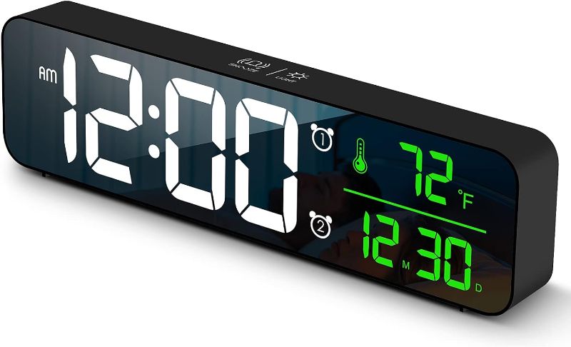 Photo 1 of Digital Large Display Alarm Clock for Living Room Office Bedroom Decor LED Electronic Date Temp Display Wall Electric Clocks Automatic Brightness Dimmer Smart Cool Modern Desk Accessories Black
