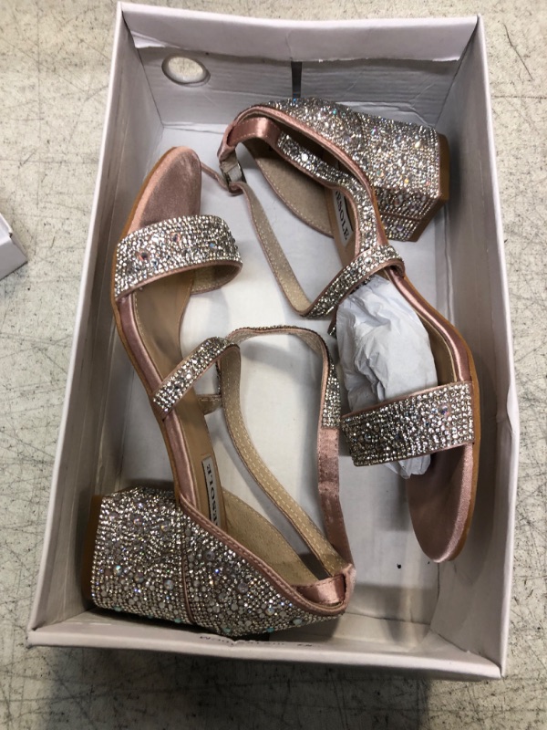 Photo 2 of SheSole Women's Strappy Chunky Low Heel Sandals Sparkly Rhinestone Wedding Shoes for Bride Rose Gold 8 Rose Gold