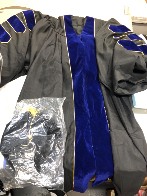 Photo 2 of GradPlaza Doctoral Graduation Gown Doctoral Hood with Gold Piping and Doctoral Tam 8 Side Doctoral Regalia
