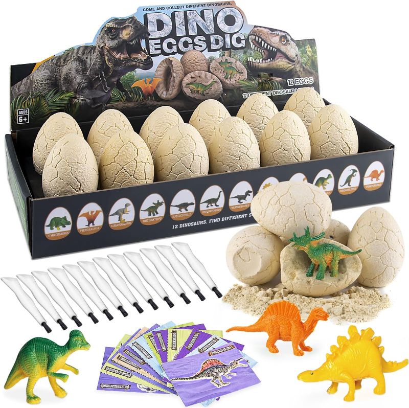 Photo 1 of Dinosaur Eggs Excavation Dig Kit - 12 Unique Eggs Dinosaur Toy ?Easter Eggs Science STEM Gifts for Boys Girls Dinosaur Egg Toys for Age 6-8 8-12 Year Old
