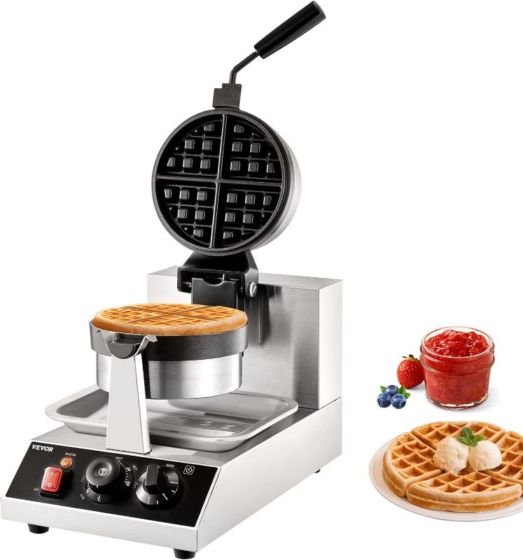 Photo 1 of 
VEVOR Commercial Waffle Maker, 1300W Round Waffle Iron, Non-Stick Rotatable Waffle Baker Machine 