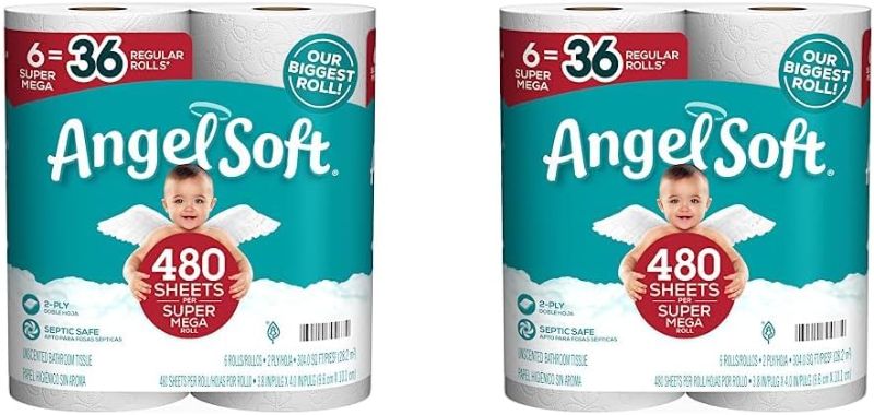 Photo 1 of Angel Soft Toilet Paper, 6 Super Mega Rolls : 36 Regular Rolls (Pack of 2)
